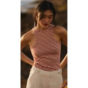 anthropology the Krista ribbed tank by Maeve Women's Size Small Red